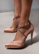 Γόβες σατέν με στρας TFP - Nude - thefashionproject.gr - TFP