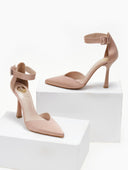 Γόβες σατέν μυτερές με μπαρέτα TFP - Nude - thefashionproject.gr - TFP