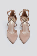 Γόβες σατέν μυτερές με στρας TFP - Nude - thefashionproject.gr - TFP