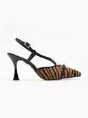 Γόβες slingback με συνθετικό ponyskin TFP - Μαύρο/Μπεζ - thefashionproject.gr - TFP