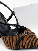 Γόβες slingback με συνθετικό ponyskin TFP - Μαύρο/Μπεζ - thefashionproject.gr - TFP