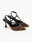 Γόβες slingback με συνθετικό ponyskin TFP - Μαύρο/Μπεζ - thefashionproject.gr - TFP