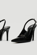 Γόβες slingback μυτερές λουστρίνι TFP - Μαύρο - thefashionproject.gr - TFP