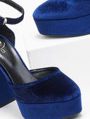 Γόβες velvet με φιάπα και μπαρέτα TFP - Μπλε - thefashionproject.gr - TFP
