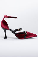Γόβες velvet με μπαρέτα TFP - Burgundy - thefashionproject.gr - TFP