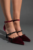 Γόβες velvet με μπαρέτα TFP - Burgundy - thefashionproject.gr - TFP