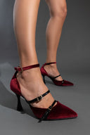 Γόβες velvet με μπαρέτα TFP - Burgundy - thefashionproject.gr - TFP