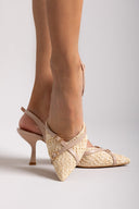 Γόβες μυτερές slingback από ψάθα