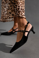 Γόβες μυτερές slingback από ύφασμα velvet TFP