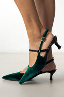 Γόβες μυτερές slingback από ύφασμα velvet TFP