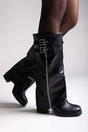 Knee - High Buckle Boots with Block Heel - Black Matte - thefashionproject.gr - ERYNN