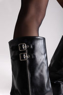 Knee - High Buckle Boots with Block Heel - Black Matte - thefashionproject.gr - ERYNN