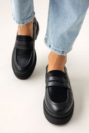 Loafers δερμάτινα με ponyskin TFP - Μαύρο - thefashionproject.gr - TFP