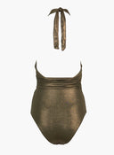 Μαγιό ολόσωμο γυαλιστερό με cut outs - Λαδί - thefashionproject.gr - Modern ocean