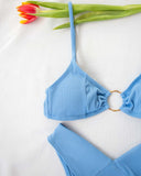 Μαγιό ριπ μπικίνι με V slip και κρίκο - Γαλάζιο - thefashionproject.gr - The Fashion Project