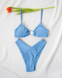 Μαγιό ριπ μπικίνι με V slip και κρίκο - Γαλάζιο - thefashionproject.gr - The Fashion Project
