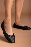 Μπαλαρίνες από ψάθα με σχέδιο ERYNN - Μαύρο - thefashionproject.gr - ERYNN