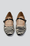 Μπαλαρίνες Mary Jane σατέν με print TFP - Μπεζ/Μαύρο - thefashionproject.gr - TFP
