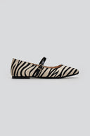 Μπαλαρίνες Mary Jane σατέν με print TFP - Μπεζ/Μαύρο - thefashionproject.gr - TFP
