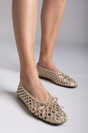 Μπαλαρίνες με πλεκτό σχέδιο Xti 144014 - Χρυσό - thefashionproject.gr - Xti Footwear
