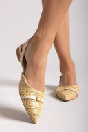 Μπαλαρίνες μυτερές από ψάθα - Μπεζ - thefashionproject.gr - MARQUIIZ