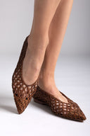 Μπαλαρίνες μυτερές πλεκτές CORINA - Καφέ - thefashionproject.gr - CORINA