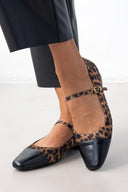 Μπαλαρίνες σατέν με λουράκι και print - Leopard - thefashionproject.gr - JOIA