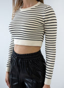 Μπλούζα cropped με ρίγες BISOU - Μπεζ - thefashionproject.gr - BISOU