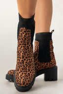 Μποτάκια κάλτσα με chunky τακούνι ERYNN - Leopard - thefashionproject.gr - ERYNN