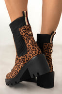 Μποτάκια κάλτσα με chunky τακούνι ERYNN - Leopard - thefashionproject.gr - ERYNN