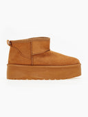 Μποτάκια με γούνα flatform - Κάμελ - thefashionproject.gr - The Fashion Project