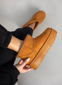Μποτάκια με γούνα flatform - Κάμελ - thefashionproject.gr - The Fashion Project