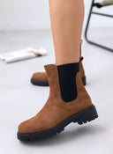 Μποτάκια suede με λάστιχο και στρας ERYNN - Κάμελ - thefashionproject.gr - ERYNN