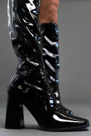 Μπότες κάλτσα λουστρίνι με τακούνι - Μαύρο - thefashionproject.gr - JOIA