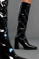 Μπότες κάλτσα λουστρίνι με τακούνι - Μαύρο - thefashionproject.gr - JOIA