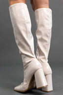 Μπότες κάλτσα λουστρίνι με τακούνι - Μπεζ - thefashionproject.gr - JOIA