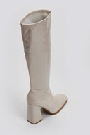 Μπότες κάλτσα λουστρίνι με τακούνι - Μπεζ - thefashionproject.gr - JOIA