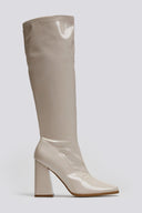 Μπότες κάλτσα λουστρίνι με τακούνι - Μπεζ - thefashionproject.gr - JOIA