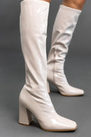 Μπότες κάλτσα λουστρίνι με τακούνι - Μπεζ - thefashionproject.gr - JOIA