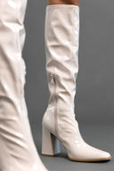 Μπότες κάλτσα λουστρίνι με τακούνι - Μπεζ - thefashionproject.gr - JOIA