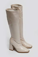Μπότες κάλτσα λουστρίνι με τακούνι - Μπεζ - thefashionproject.gr - JOIA