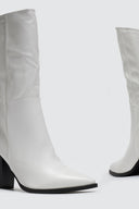 Μπότες μυτερές με χοντρό τακούνι - Λευκό - thefashionproject.gr - Ideal shoes