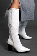 Μπότες μυτερές με χοντρό τακούνι - Λευκό - thefashionproject.gr - Ideal shoes