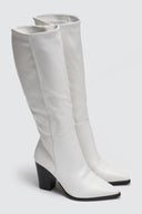 Μπότες μυτερές με χοντρό τακούνι - Λευκό - thefashionproject.gr - Ideal shoes