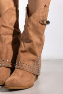 Μπότες suede cowboy με γκέτα και τρουκς ERYNN - Κάμελ - thefashionproject.gr - ERYNN