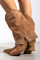 Μπότες suede cowboy με γκέτα και τρουκς ERYNN - Κάμελ - thefashionproject.gr - ERYNN