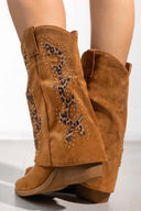 Μπότες suede μυτερές με γκέτα και τρουκς ERYNN - Κάμελ - thefashionproject.gr - ERYNN