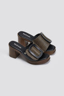 Mules από ψάθα με εφέ τοκά Refresh 172522 - Μαύρο - thefashionproject.gr - Refresh
