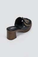 Mules από ψάθα με εφέ τοκά Refresh 172522 - Μαύρο - thefashionproject.gr - Refresh