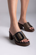 Mules από ψάθα με εφέ τοκά Refresh 172522 - Μαύρο - thefashionproject.gr - Refresh